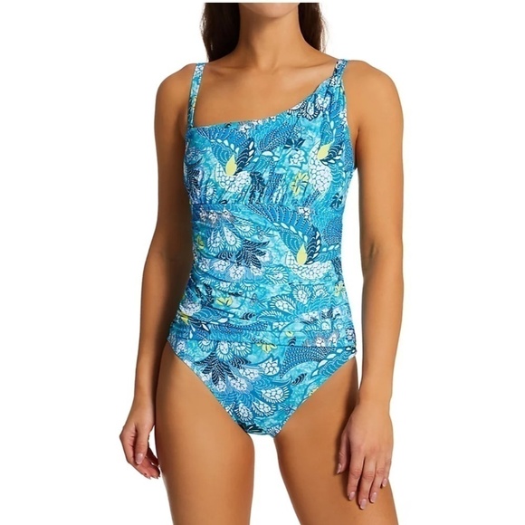 New! Bleu Rod Beattie One Shoulder Boho Paradise Swim Suit - Picture 8 of 9